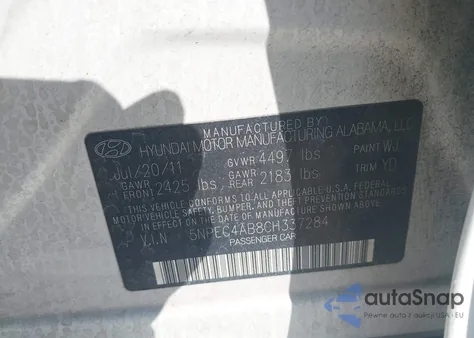 2012 Hyundai Sonata Limited 2.0T z USA, uszkodzony, nr VIN 5NPEC4AB8CH337284